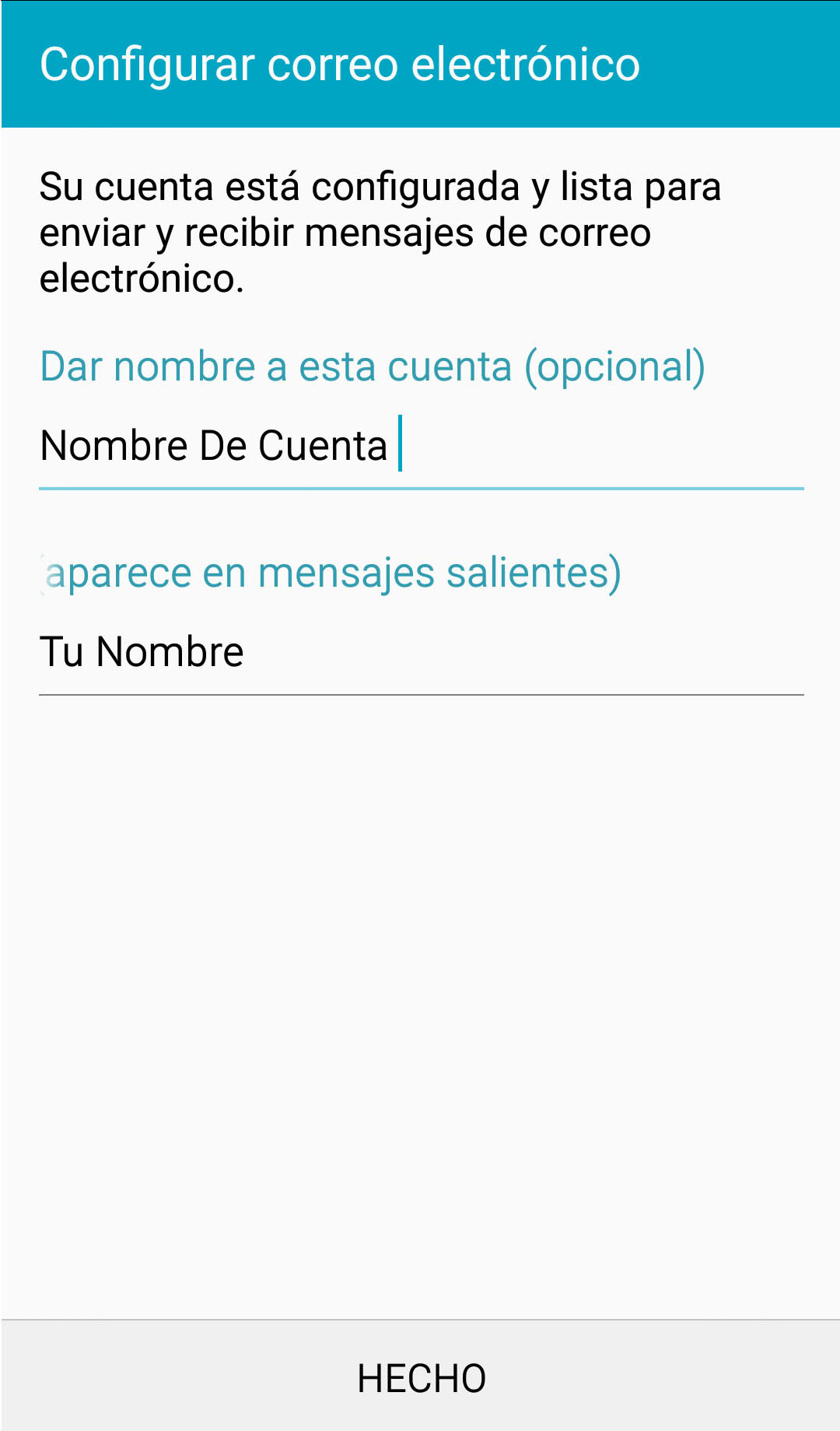 android correo nombre de cuenta