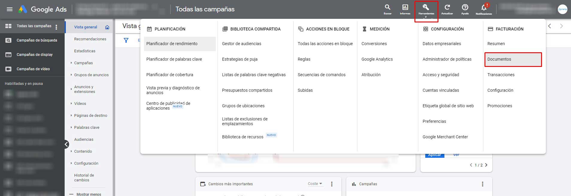 Acceso a la cuenta de Google Ads