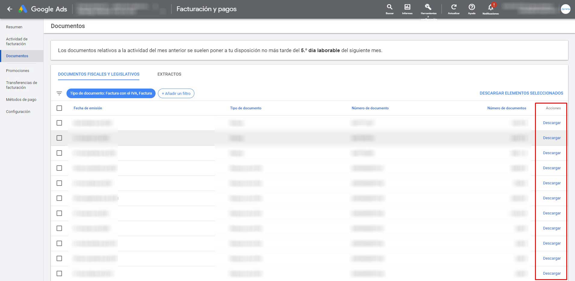 Facturas Google Ads
