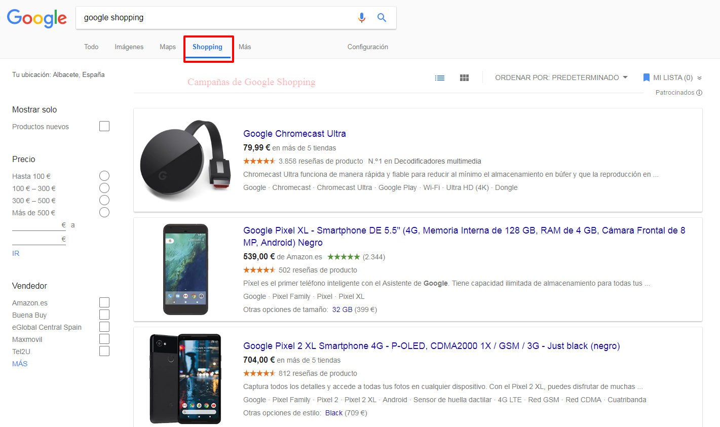 campañas de Google Shopping
